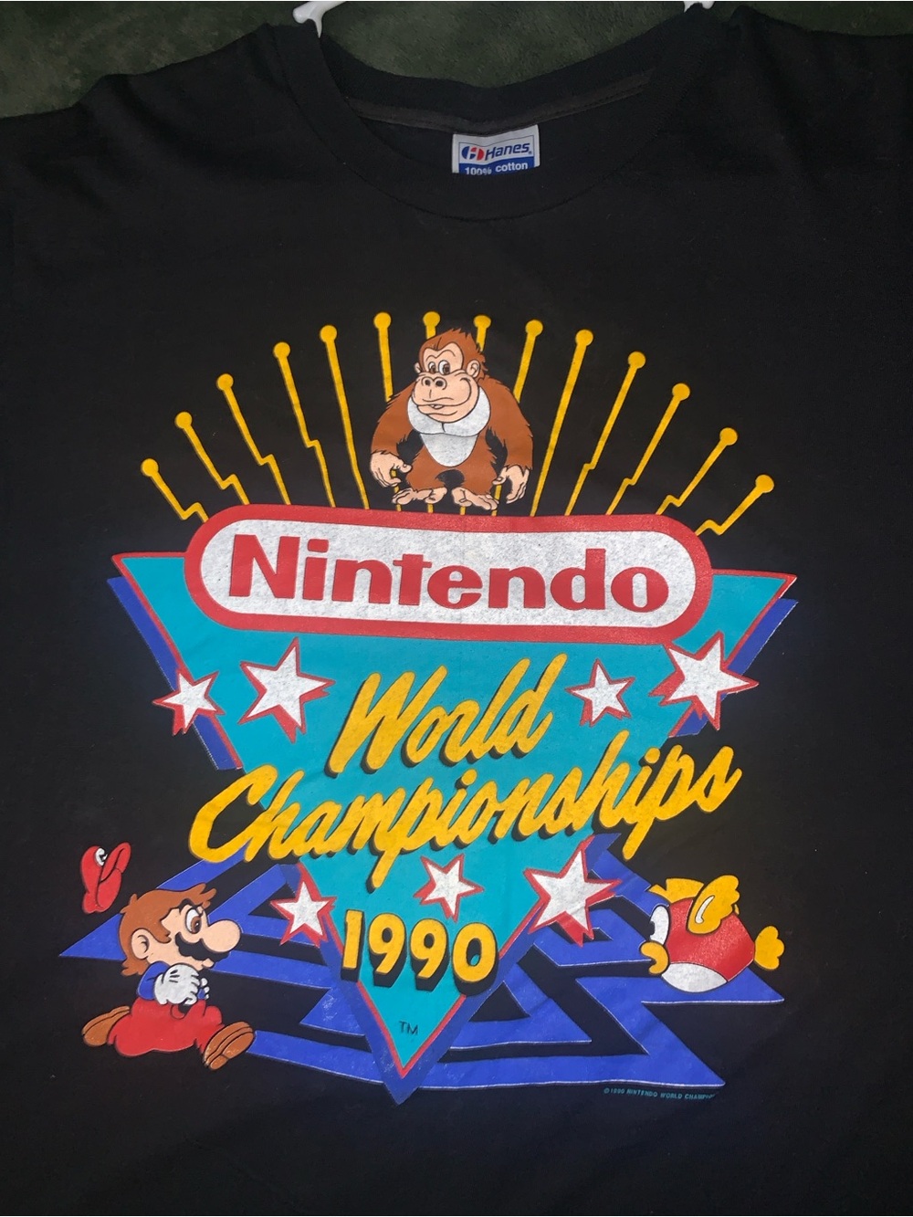 Nintendo Black Tee with Yellow, Red, Blue & Teal Retro Graphic